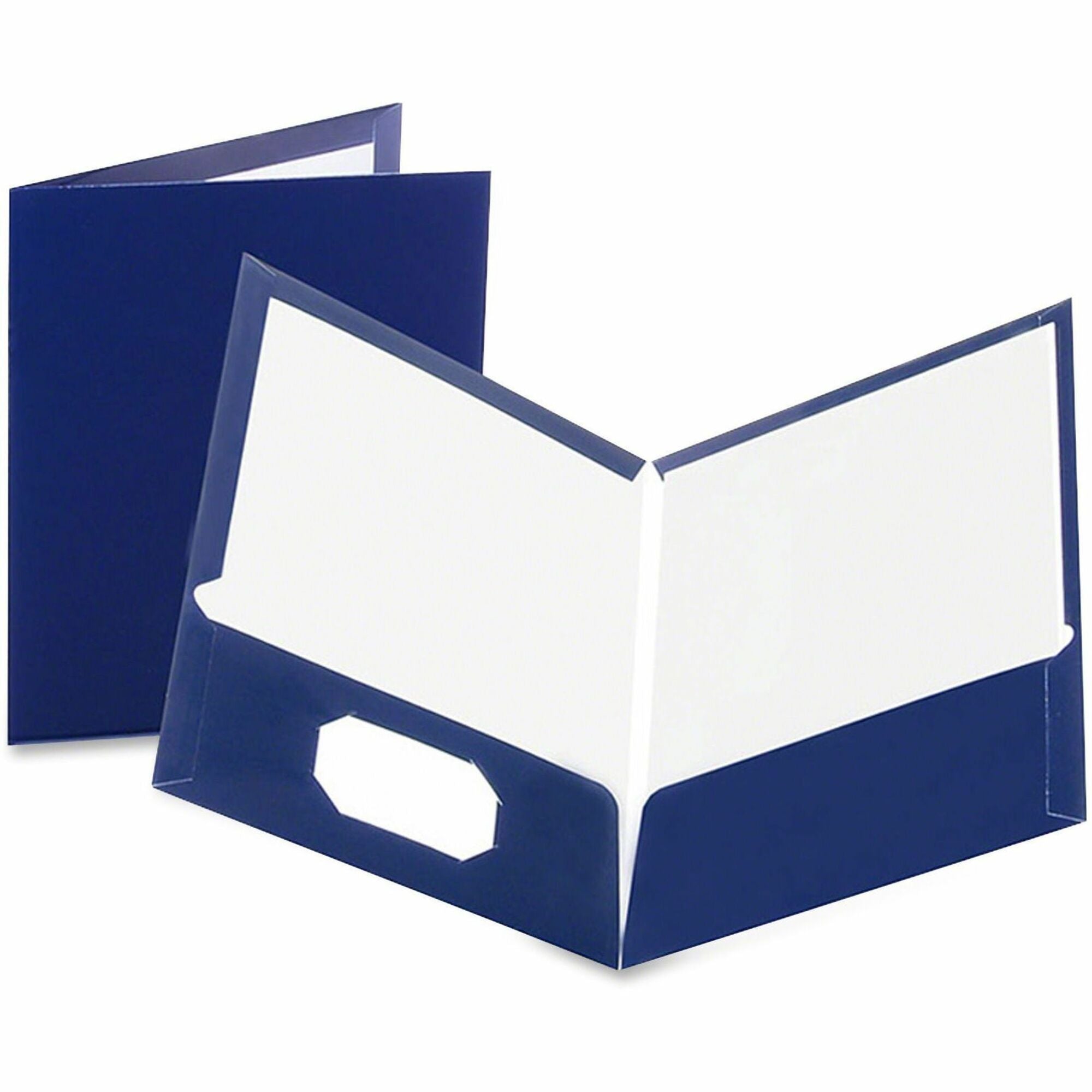 Oxford Showfolio Letter Pocket Folder - 8 1/2" x 11" - 100 Sheets Capacity - 2 Pocket(s) - Paperboard - Dark Blue - High Gloss, Soil Resistant, Moisture Resistant, Die-cut, Laminated, Twin Pocket - 25 / Box