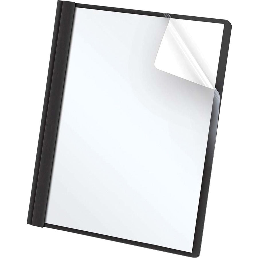 Oxford Letter Report Cover - 8 1/2" x 11" - 100 Sheets Capacity - 3 x Tang Fastener(s) - 1/2" for Folder - Leatherette - Black, Clear - 25 / Box