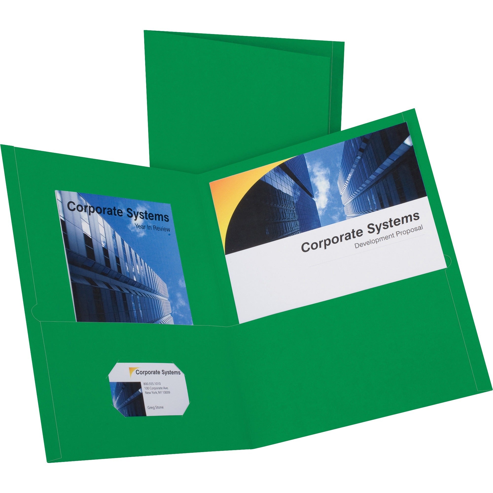 Oxford Letter Recycled Pocket Folder - 8 1/2" x 11" - 2 Internal Pocket(s) - Leatherette - Hunter Green - Turned Edge - 10% Recycled - 25 / Box