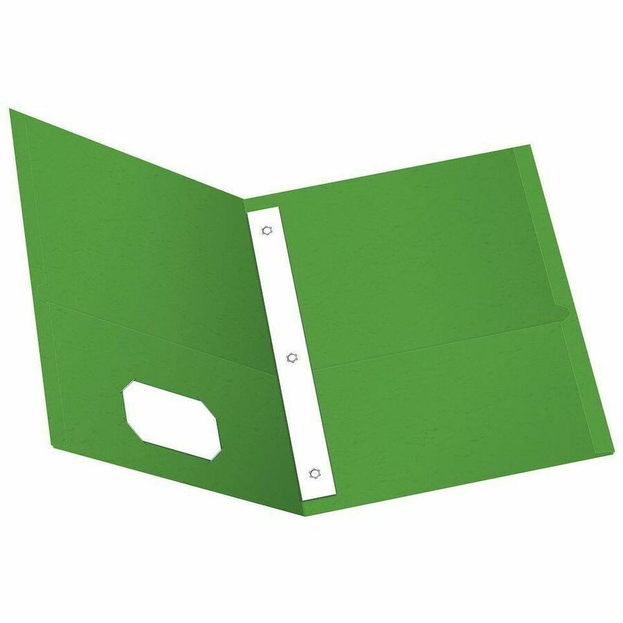 Oxford Letter Recycled Pocket Folder with Fastener, 8.5" x 11", 135 Sheet Capacity, 3 Prong Fasteners, 2 Pockets, Green, 10% Recycled, 25/Box
