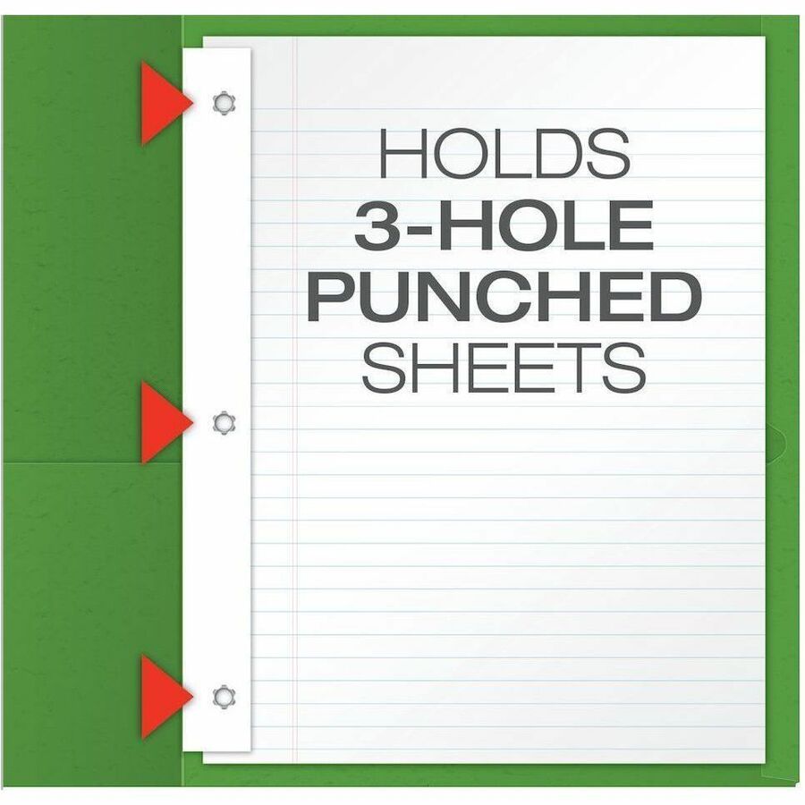 Oxford Letter Recycled Pocket Folder with Fastener, 8.5" x 11", 135 Sheet Capacity, 3 Prong Fasteners, 2 Pockets, Green, 10% Recycled, 25/Box