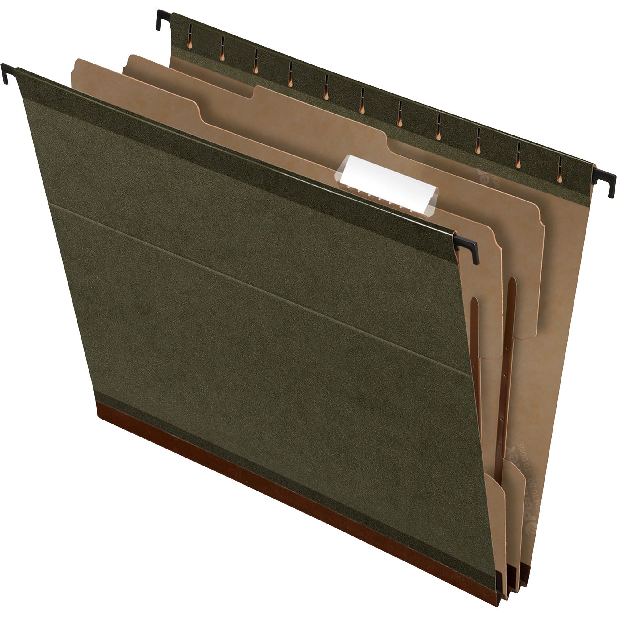 Pendaflex Letter Recycled Hanging Folder - 8 1/2" x 11" - 2" Expansion - 2" for Folder - 2 Divider(s) - Tyvek, Pressboard - Green - Hanging System, Reinforced Gusset, Divider - 10% Recycled - 10 / Box