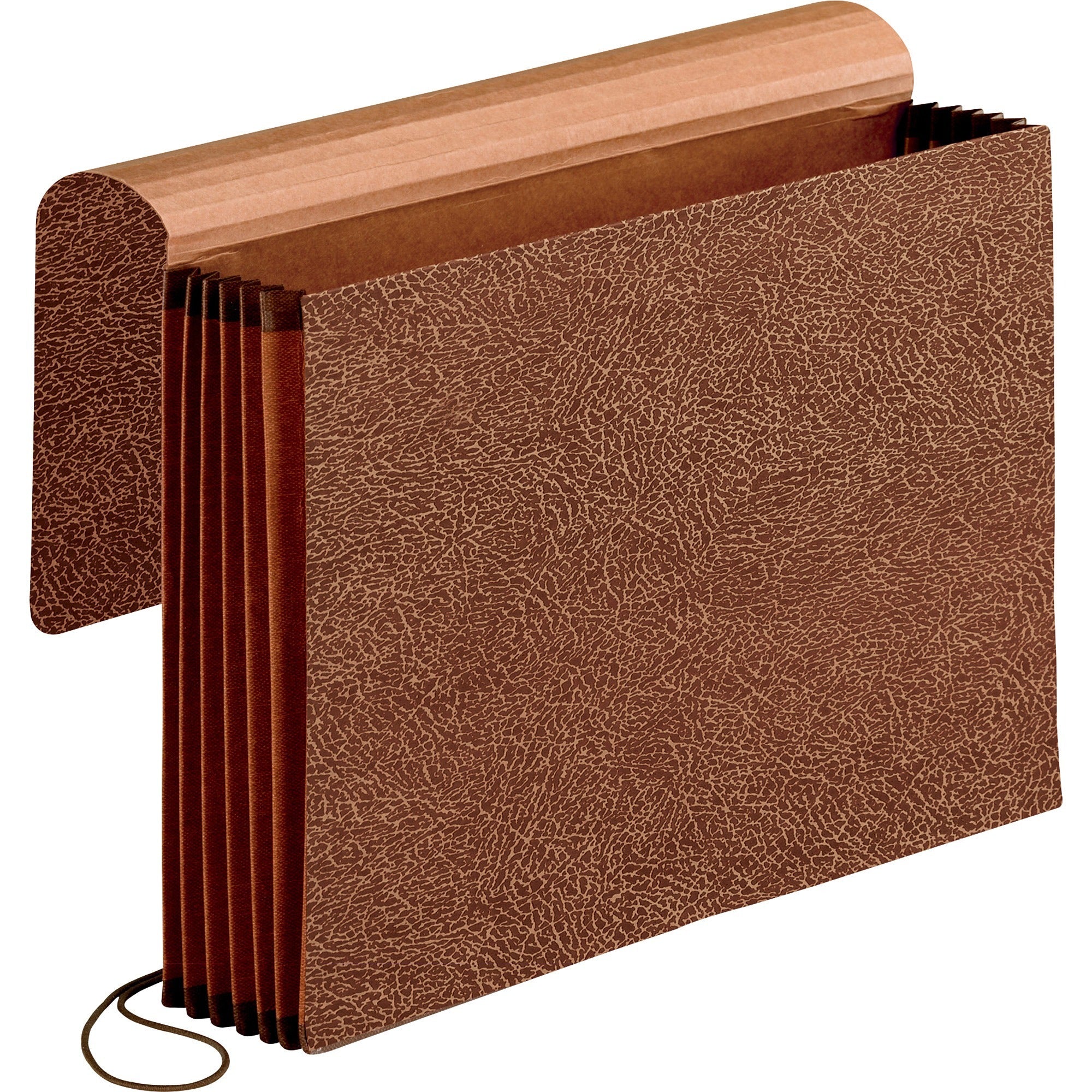 10" x 15" - 5 1/4" Expansion - Red Fiber - Red - Reinforced Gusset, Moisture Resistant, Elastic Closure, Flap, Rip Proof Gusset - 10% Recycled - 1 Each