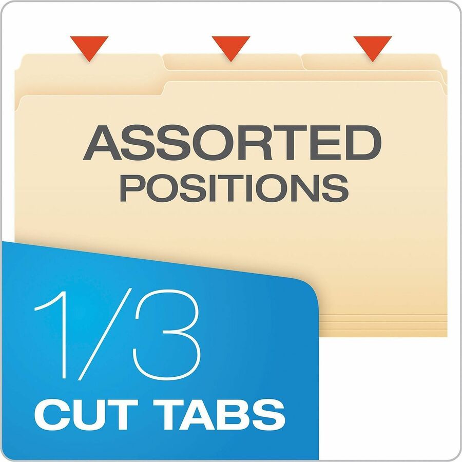 Pendaflex 1/3 Tab Cut Legal Top Tab File Folder - 8 1/2" x 14" - 3/4" Expansion - Top Tab Location - Assorted Tab Position - 11 pt. - 1 Plys - Manila - Corner - 100 / Box