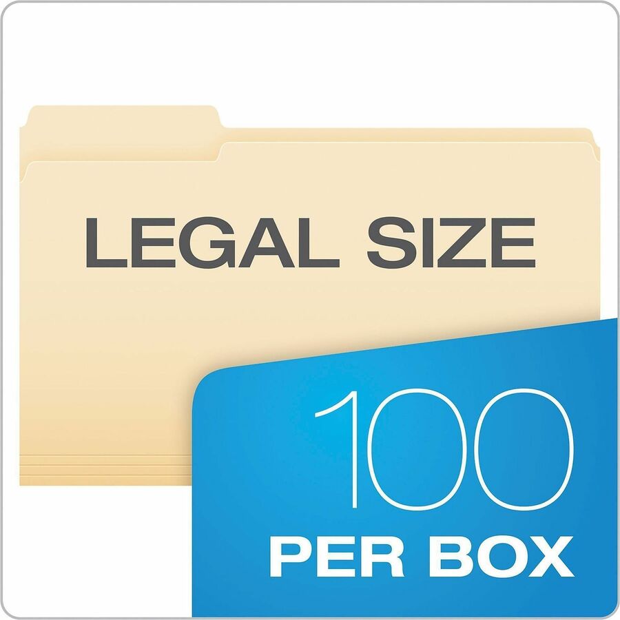 Pendaflex 1/3 Tab Cut Legal Top Tab File Folder - 8 1/2" x 14" - 3/4" Expansion - Top Tab Location - Assorted Tab Position - 11 pt. - 1 Plys - Manila - Corner - 100 / Box