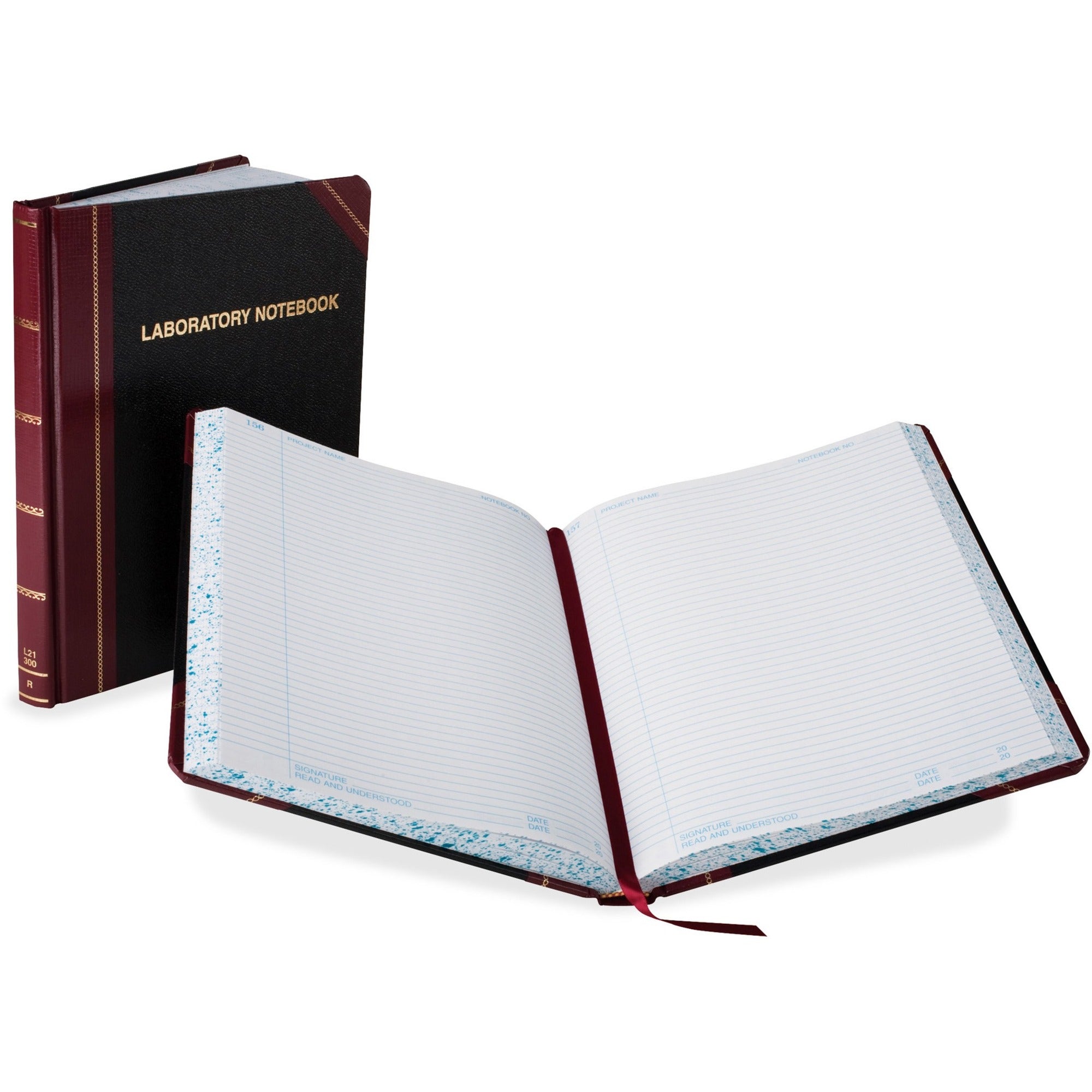 Boorum & Pease Boorum Laboratory Record Notebooks - 300 Sheets - Thread Sewn - 10 3/8" x 8 1/8" Sheet Size - White Paper - Black, Red Cover - Hard Cover, Acid-free, Water Proof, Ribbon Marker, Table of Contents Page - 1 Each