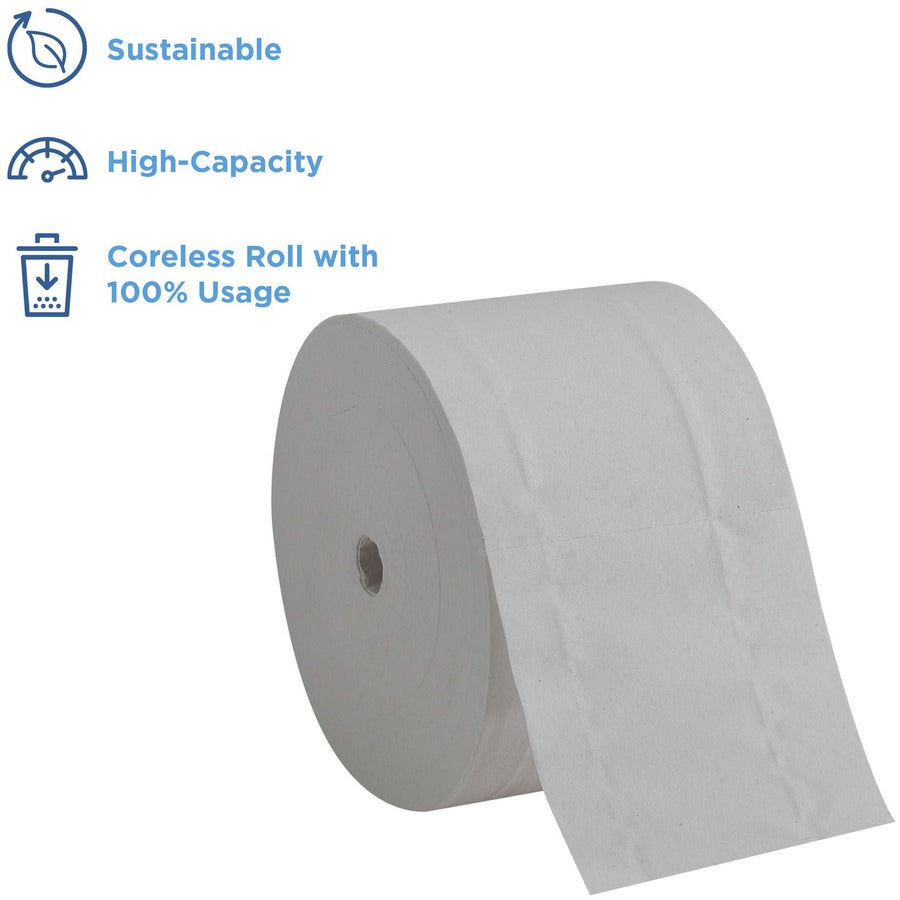 Compact Coreless Recycled Toilet Paper - 2 Ply - 4.05" Width x 3.85" Length - 1500 Sheets/Roll - 5.75" Roll Diameter - White - 18 / Pack