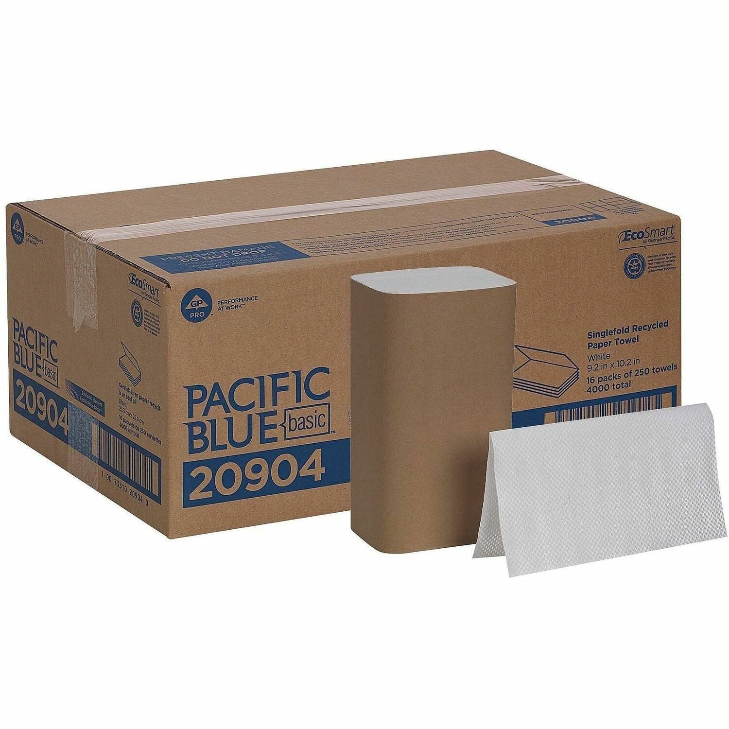 Pacific Blue Basic S-Fold Recycled Paper Towels - 9.25" Width x 10.25" Length - White - 250/Pack - 16 / Carton