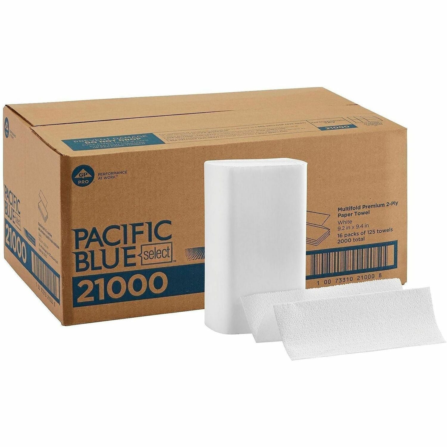 Pacific Blue Select Multifold Premium Paper Towels - 2 Ply - 9.50" Width x 9.25" Length - White - 125/Pack - 16 / Carton
