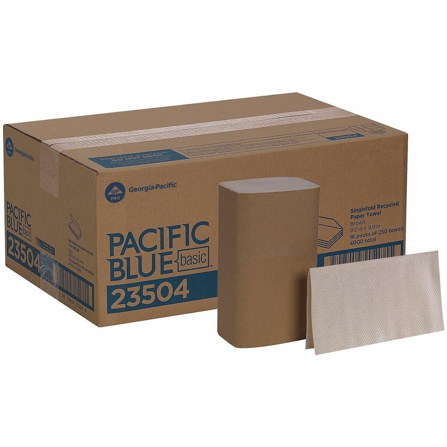 Pacific Blue Basic S-Fold Recycled Paper Towels - 9.25" Width x 10.25" Length - Natural - 250/Pack - 16 / Carton