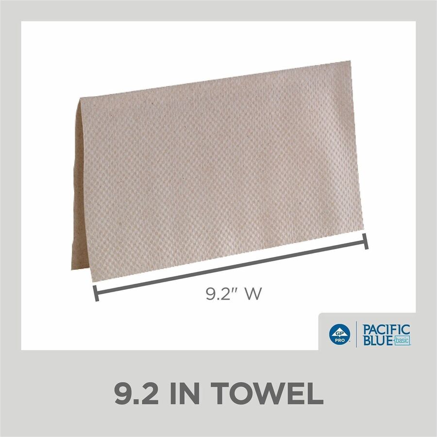 Pacific Blue Basic S-Fold Recycled Paper Towels - 9.25" Width x 10.25" Length - Natural - 250/Pack - 16 / Carton