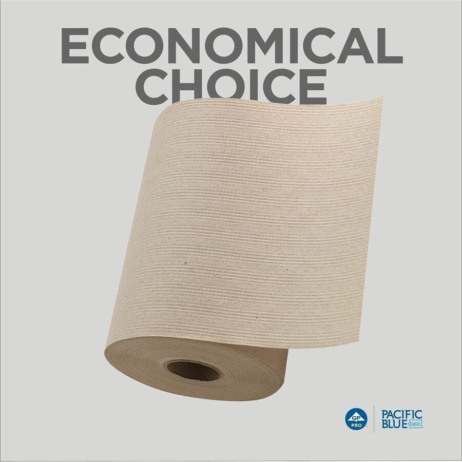 Pacific Blue Basic Recycled Paper Towel Roll - 1 Ply - 7.87" Width x 350 ft Length - Natural - 12 / Carton