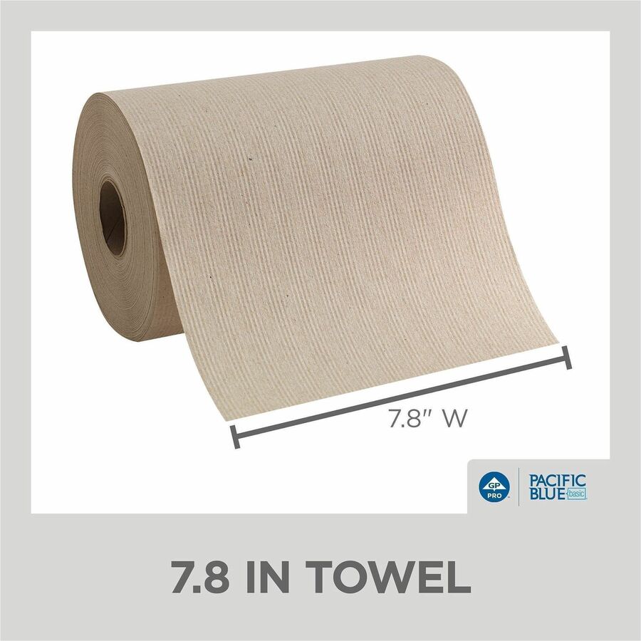 Pacific Blue Basic Recycled Paper Towel Roll - 1 Ply - 7.87" Width x 350 ft Length - Natural - 12 / Carton