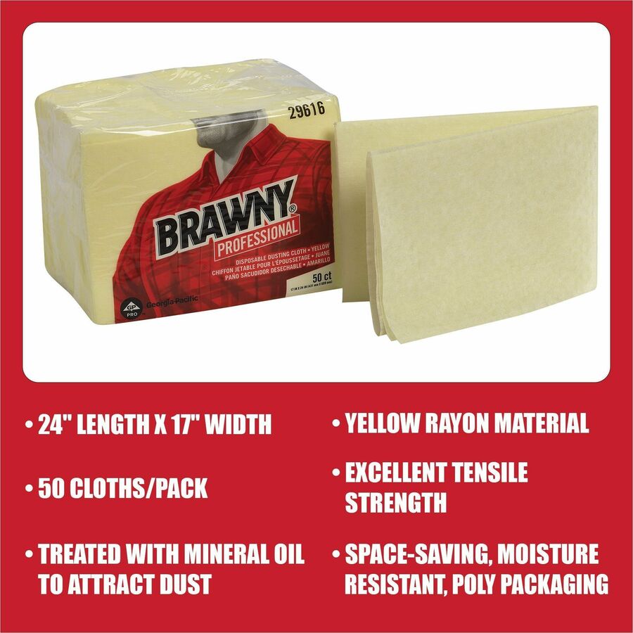 Brawny&reg; Professional Disposable Dusting Cloths - 24" Length x 17" Width - Moisture Resistant, Soft, Strong - Yellow - 50 / Pack