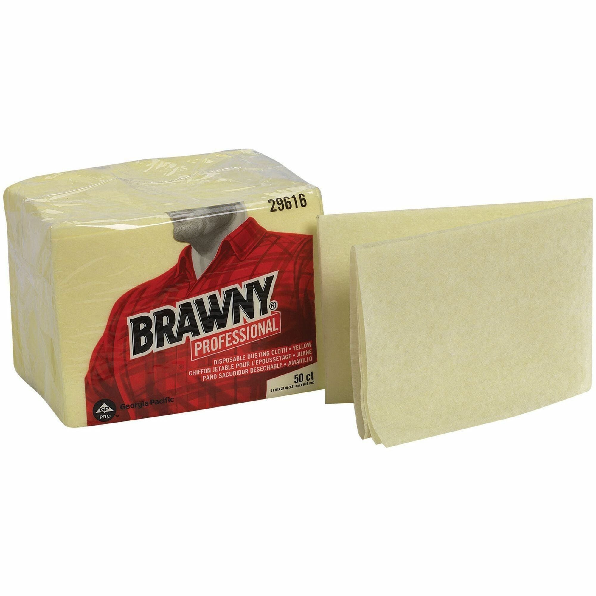 Brawny&reg; Professional Disposable Dusting Cloths - 24" Length x 17" Width - Moisture Resistant, Soft, Strong - Yellow - 50 / Pack
