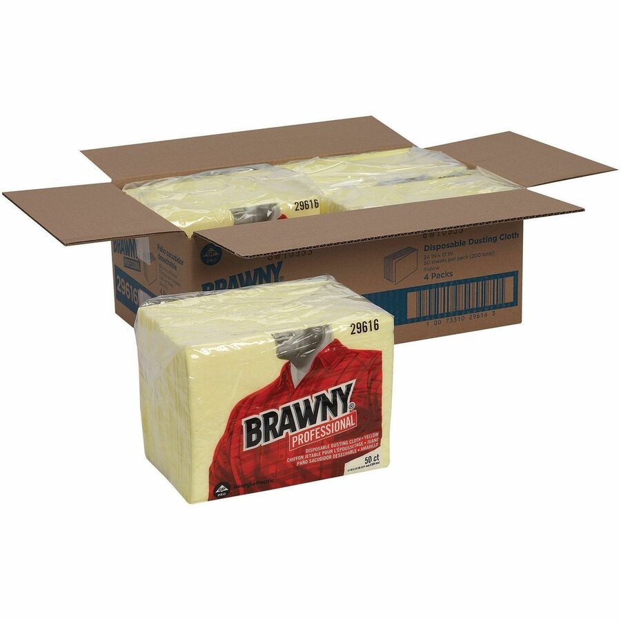Brawny&reg; Professional Disposable Dusting Cloths - 24" Length x 17" Width - Moisture Resistant, Soft, Strong - Yellow - 50 / Pack