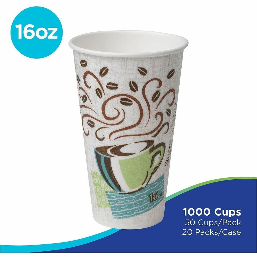Dixie PerfecTouch 16 oz Insulated Paper Hot Coffee Cups by GP Pro - 16 fl oz - Multi - Paper - Hot Drink, Coffee - 50 / Pack