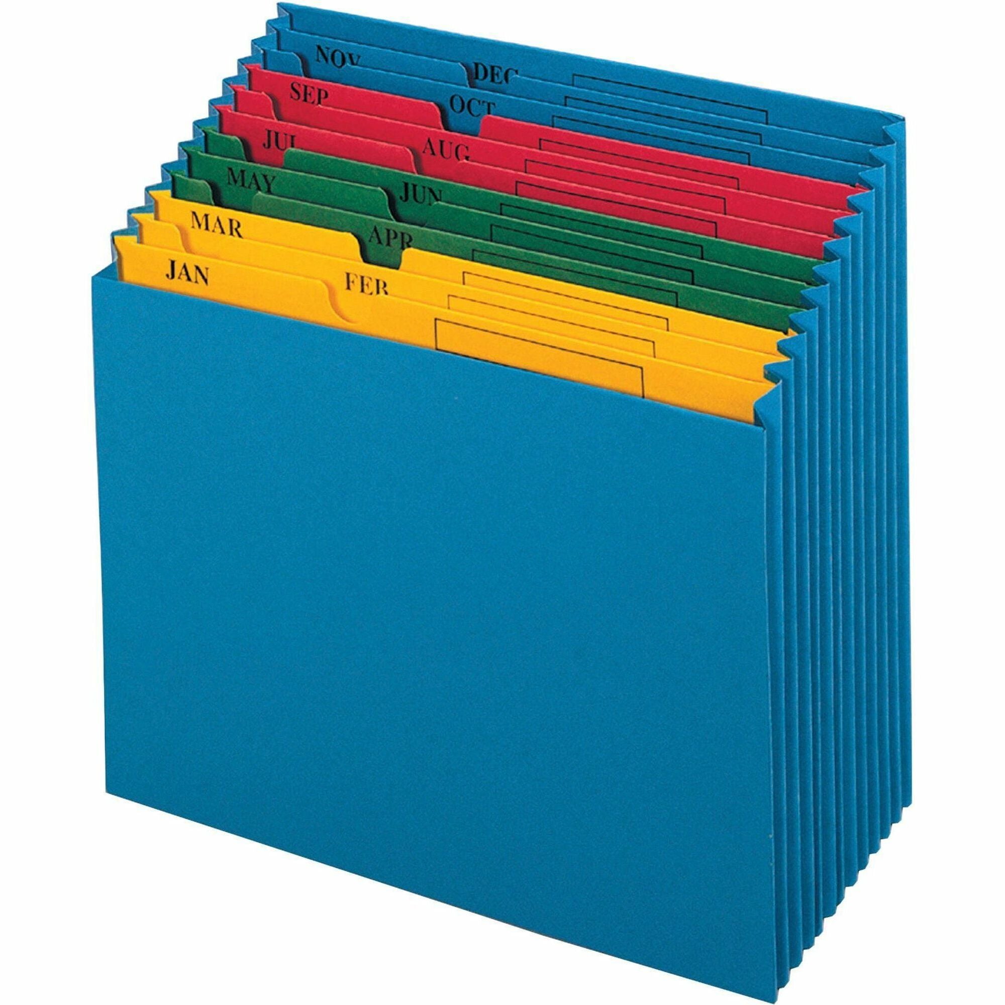 Pendaflex Recycled Expanding File, 11" x 12", 12 Pockets, Blue, Preprinted, 10% Recycled, 1 Each