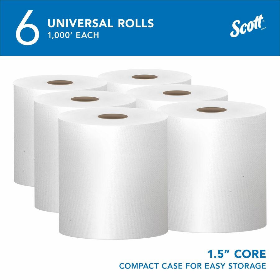 Scott Essential Universal High-Capacity Hard Roll Towels with Absorbency Pockets - 7.87" Width x 1000 ft Length - 1000 Sheets/Roll - White - Paper - 6 / Carton