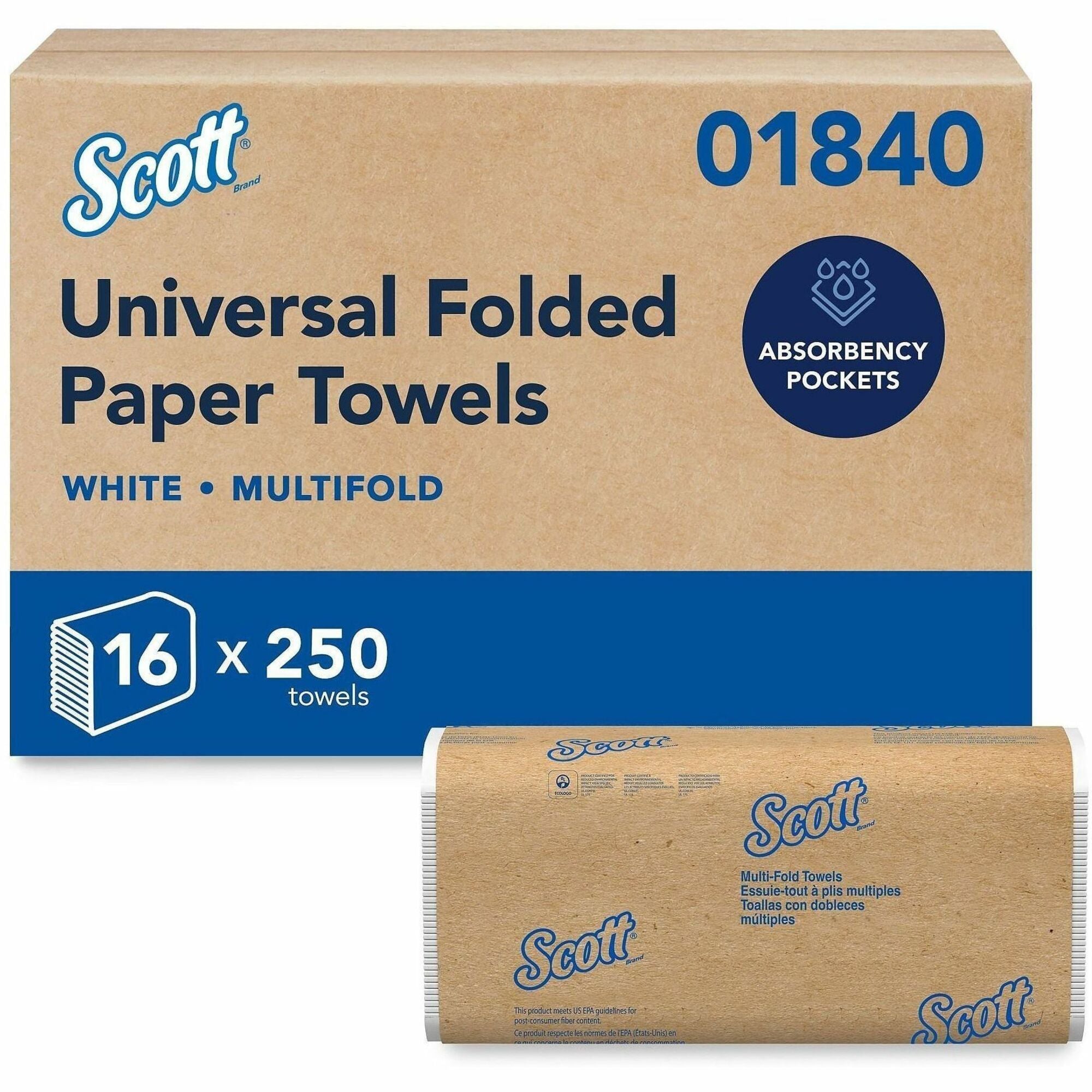 Scott&reg; Multifold Paper Towels with Absorbency Pockets - 9.20" Width x 9.40" Length - White - 250/Pack - 16 / Carton