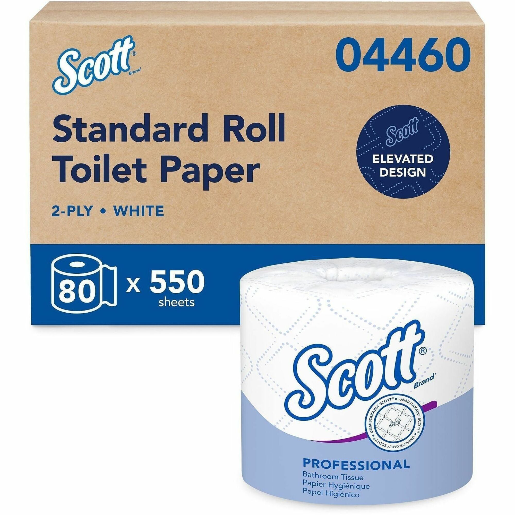 Scott Professional Standard Roll Toilet Paper, 2 Ply, 4" x 4", 550 Sheets per Roll, White, 1 Carton