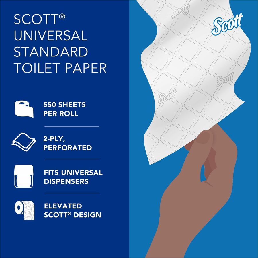 Scott Professional Standard Roll Toilet Paper, 2 Ply, 4" x 4", 550 Sheets per Roll, White, 1 Carton