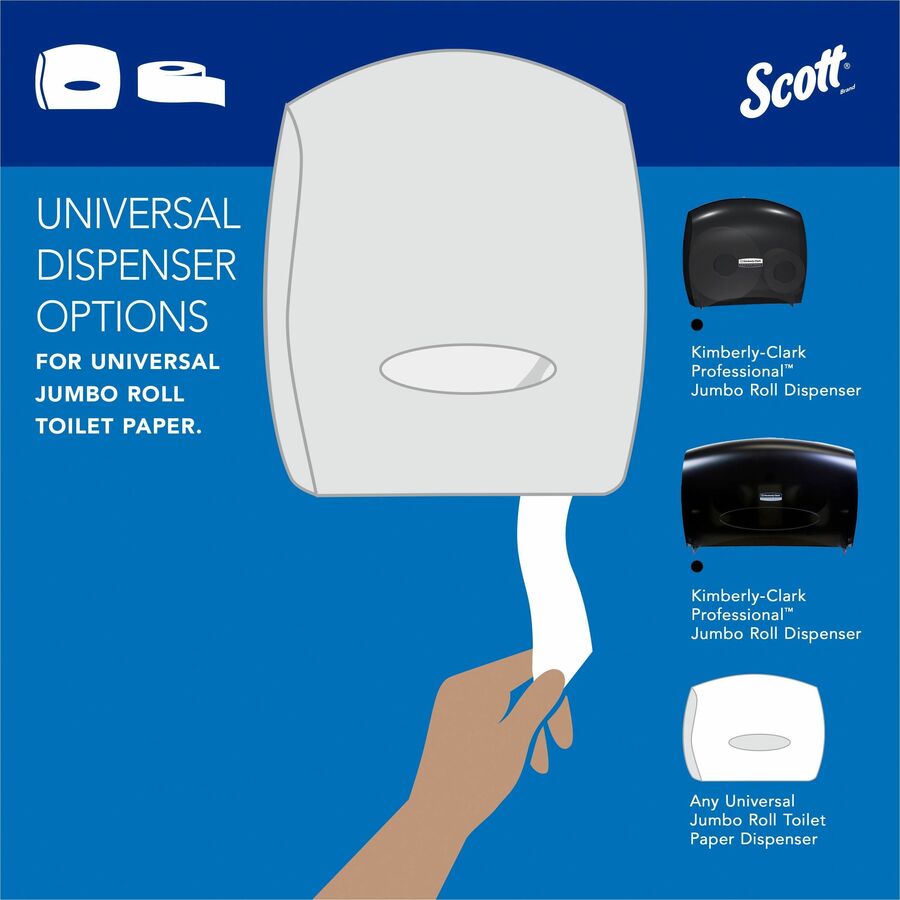 Scott High-Capacity Jumbo Roll Toilet Paper - 2 Ply - 3.55" Width x 1000 ft Length - White - 1 Carton
