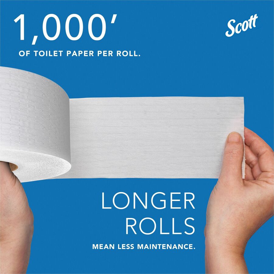 Scott High-Capacity Jumbo Roll Toilet Paper - 2 Ply - 3.55" Width x 1000 ft Length - White - 1 Carton