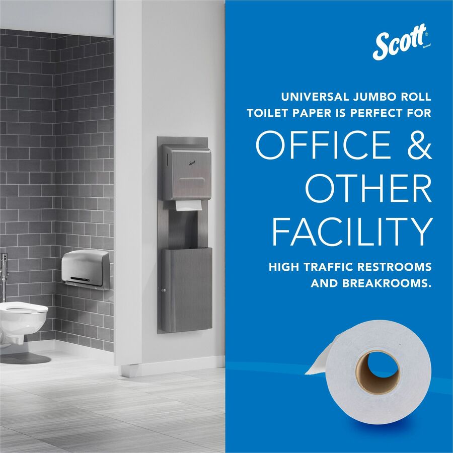 Scott High-Capacity Jumbo Roll Toilet Paper - 2 Ply - 3.55" Width x 1000 ft Length - White - 1 Carton