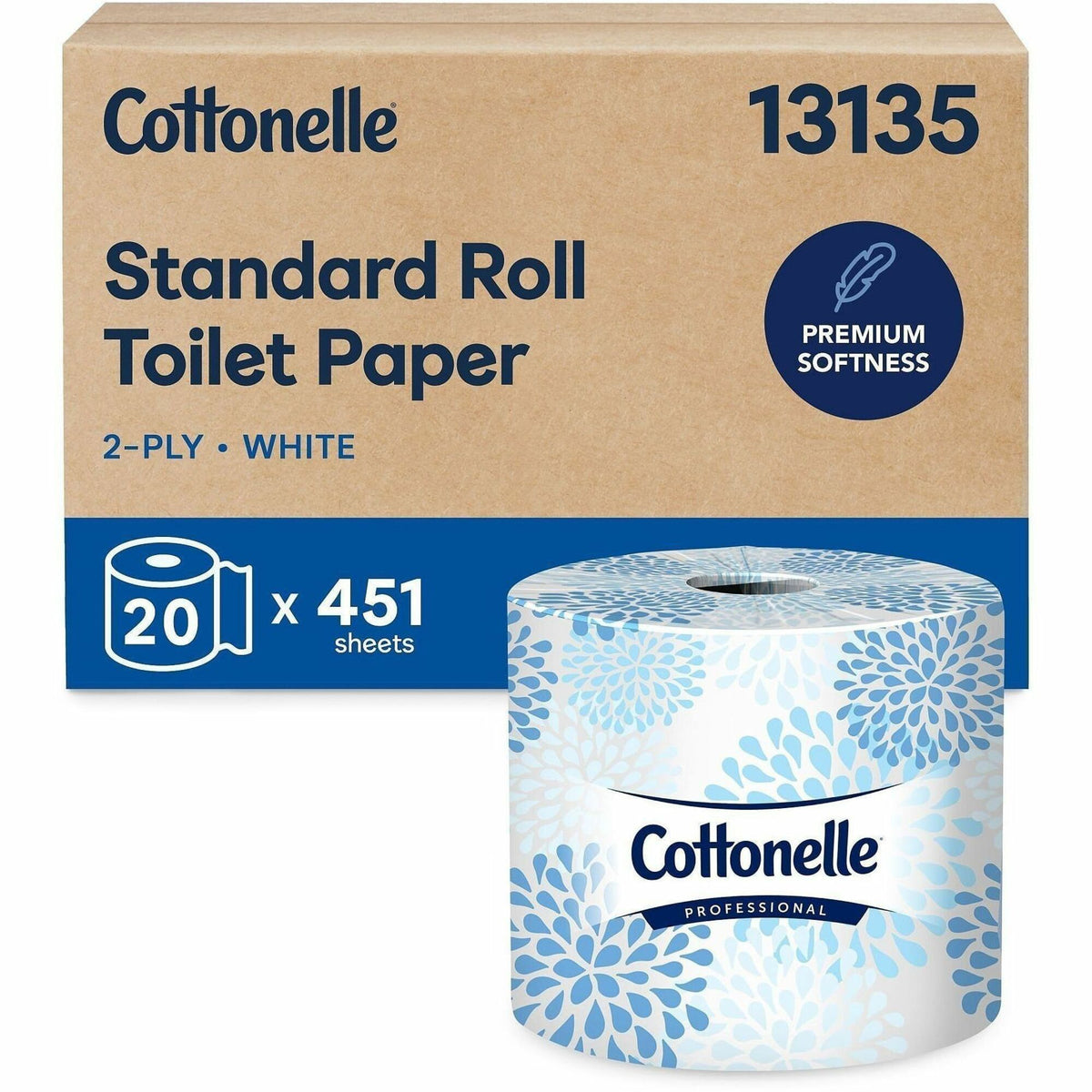 Cottonelle Professional Standard Roll Toilet Paper - 2 Ply - 4" Width x 4" Length - 451 Sheets/Roll - White - 20 / Carton