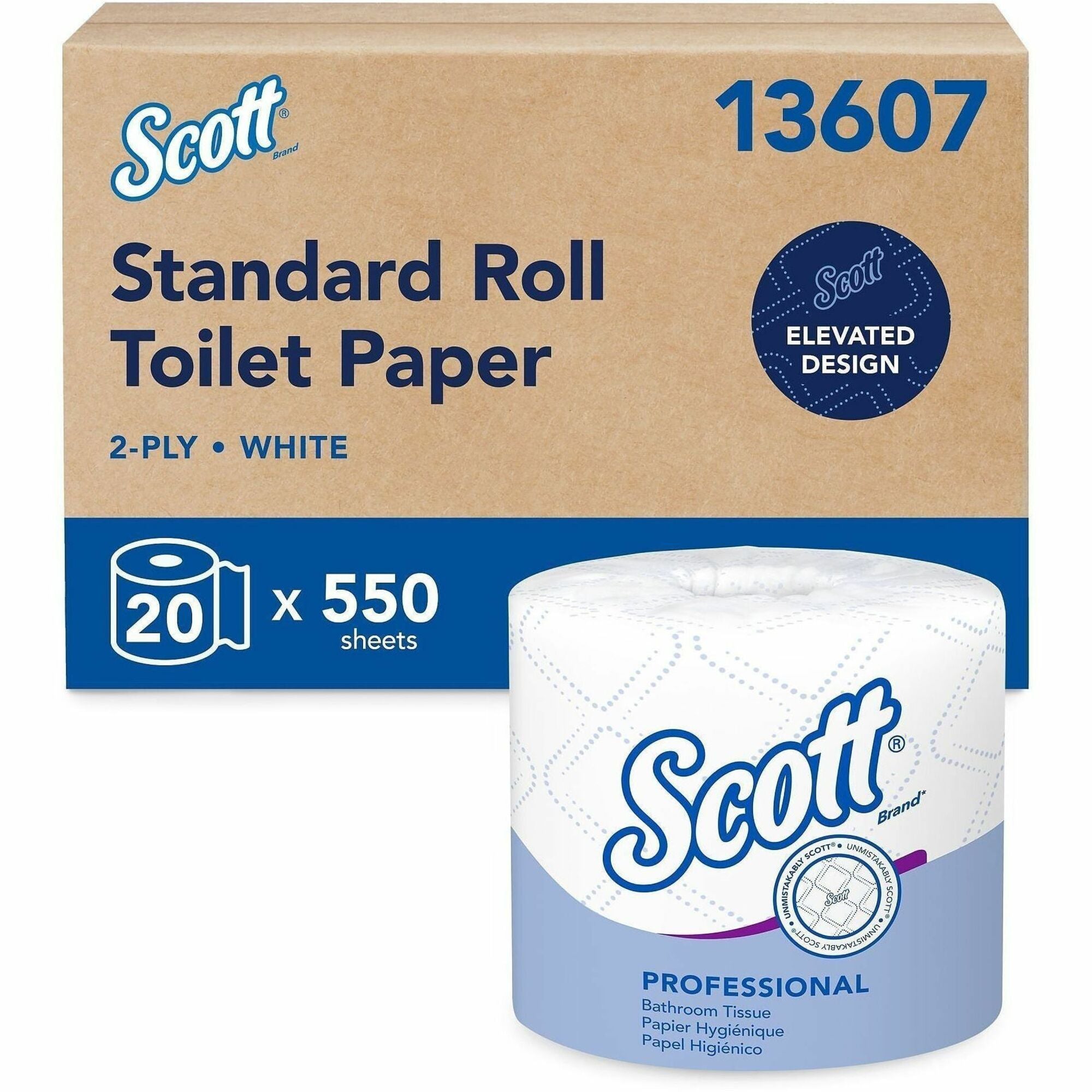 Scott Professional Standard Roll Toilet Paper, 2 Ply, 4" x 4", 550 Sheets per Roll, White, 1 Carton