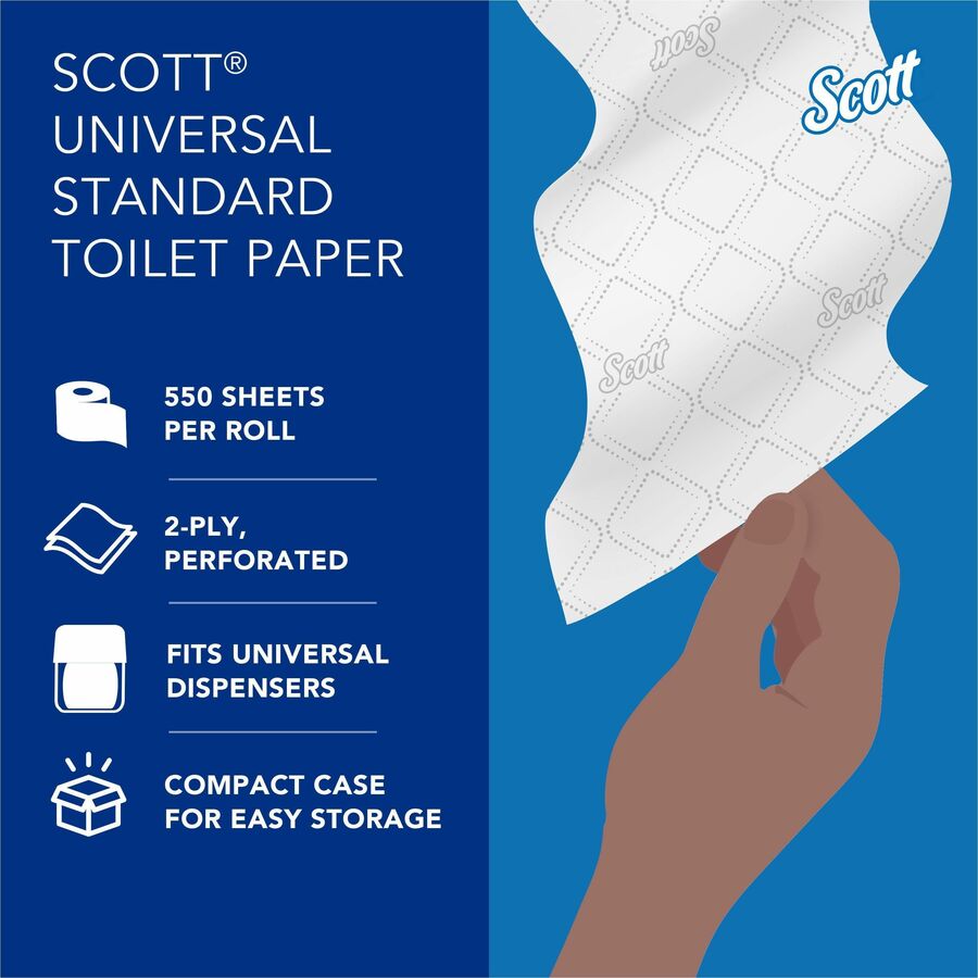Scott Professional Standard Roll Toilet Paper, 2 Ply, 4" x 4", 550 Sheets per Roll, White, 1 Carton