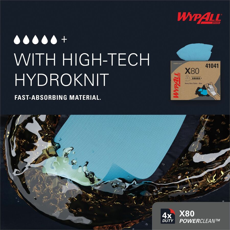 Wypall PowerClean X80 Heavy Duty Cloths - Brag Box - 11.10" Width x 16.80" Length - Blue/ - 1 Box