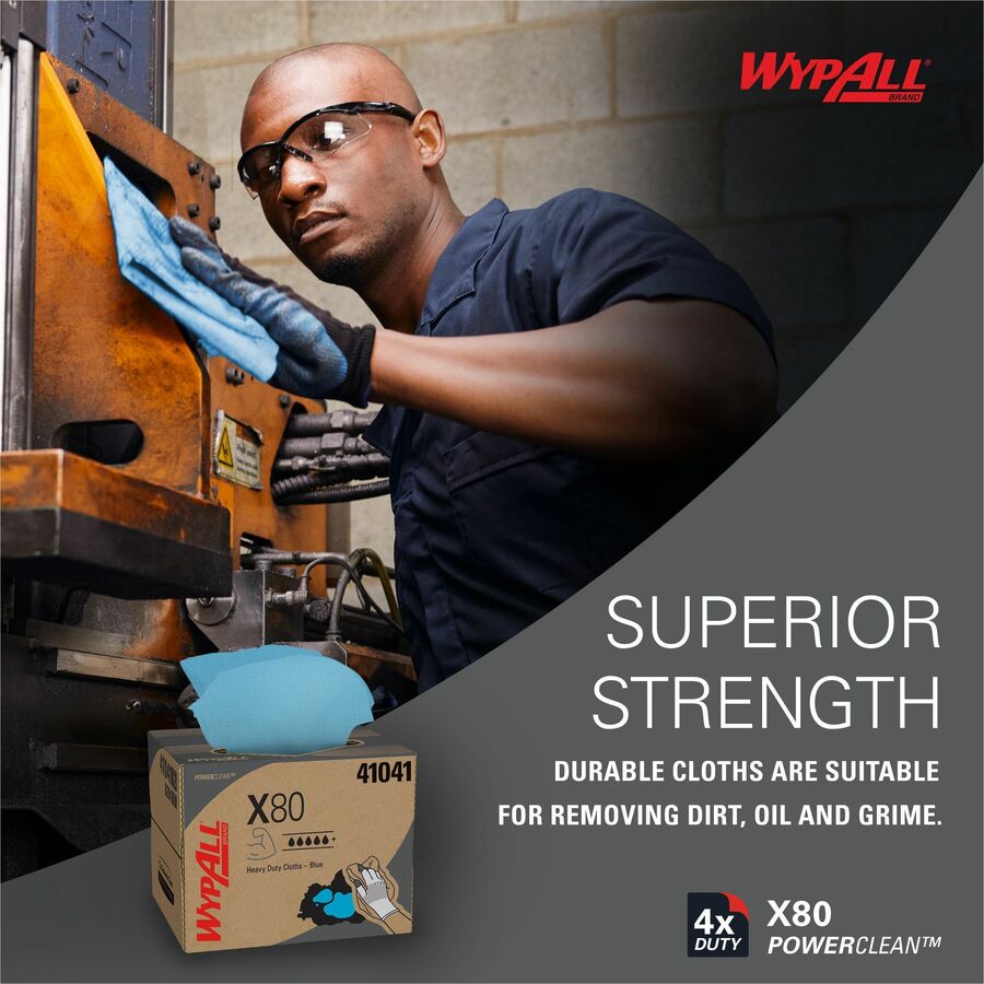 Wypall PowerClean X80 Heavy Duty Cloths - Brag Box - 11.10" Width x 16.80" Length - Blue/ - 1 Box