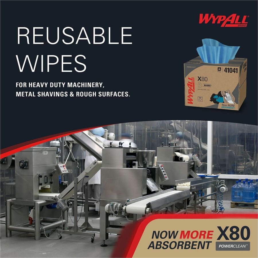Wypall PowerClean X80 Heavy Duty Cloths - Brag Box - 11.10" Width x 16.80" Length - Blue/ - 1 Box