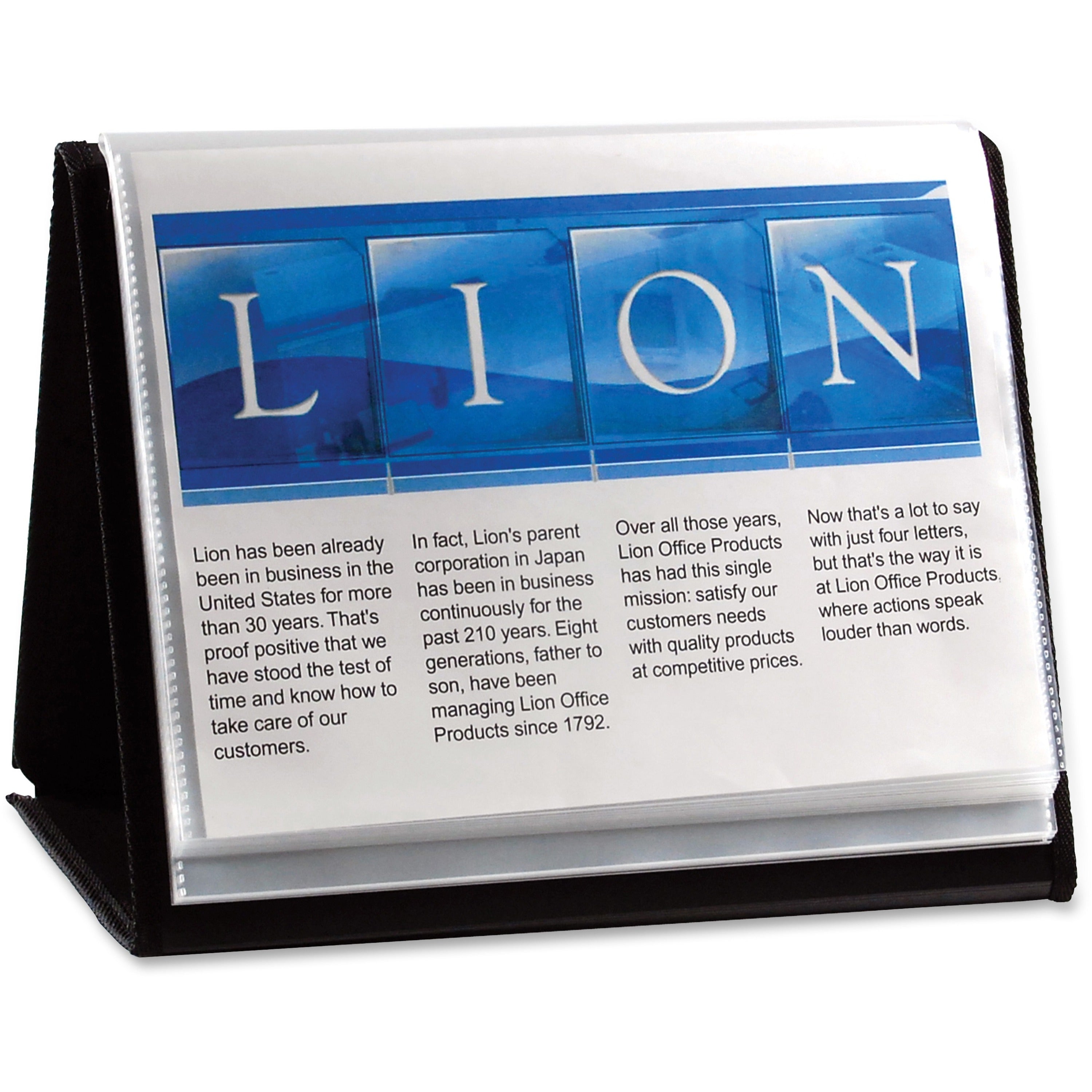 Lion Flip-N-Tell Display Easel Book, Letter Size, 8.5" x 11", 40 Sheet Capacity, 20 Pockets, Horizontal, Polypropylene, Black, 1 Each