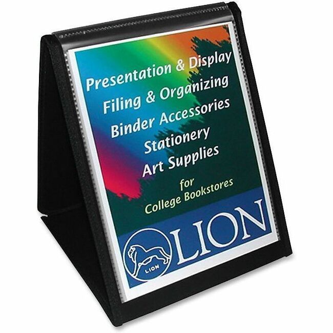 Lion Flip-N-Tell Display Easel Book, Letter Size, 8.5" x 11", 40 Sheet Capacity, 20 Pockets, Vertical, Polypropylene, Black, 1 Each
