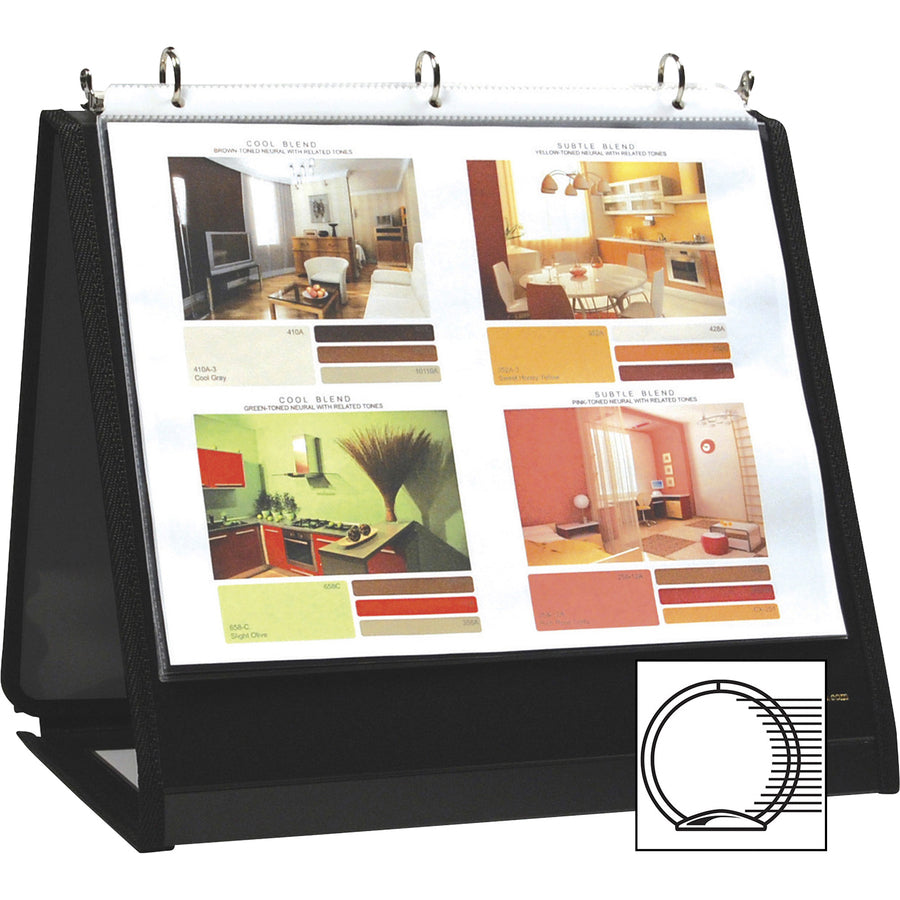 Lion Insta-Cover Round Ring Easel Binder, 3/4" Capacity, Letter Size 8.5" x 11", 3 Round Rings, 40 Pockets, Horizontal, Black, Recycled, Label Holder, Reinforced Sewn Edge, Business Card Holder, 1 Each