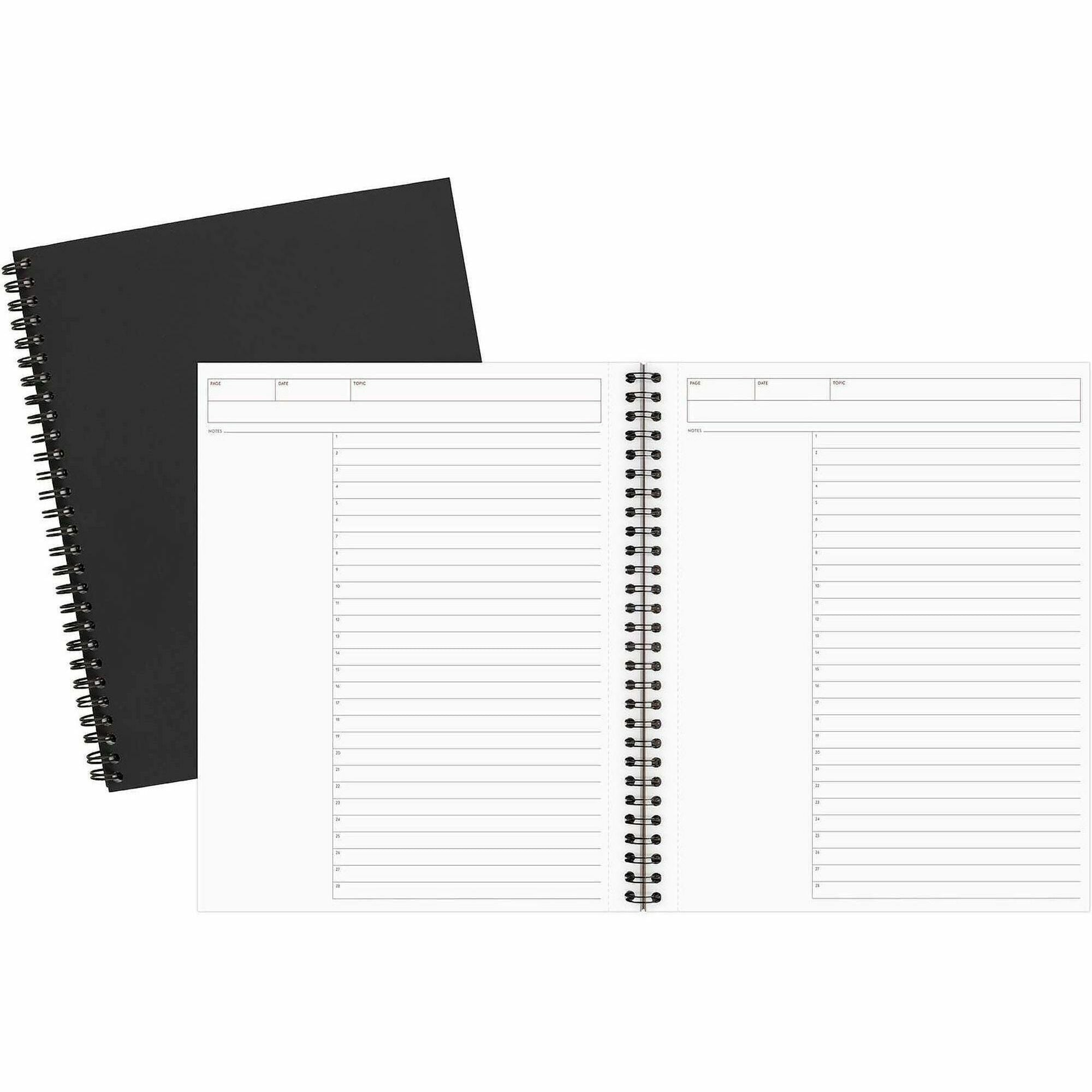 80 Sheets - Double Wire Spiral - 0.34" Ruled - 20 lb Basis Weight - Letter - 8 1/2" x 11" Sheet Size - White Paper - Black Binding - Black Linen Cover - Bond Paper, Perforated, Subject - 1 Each