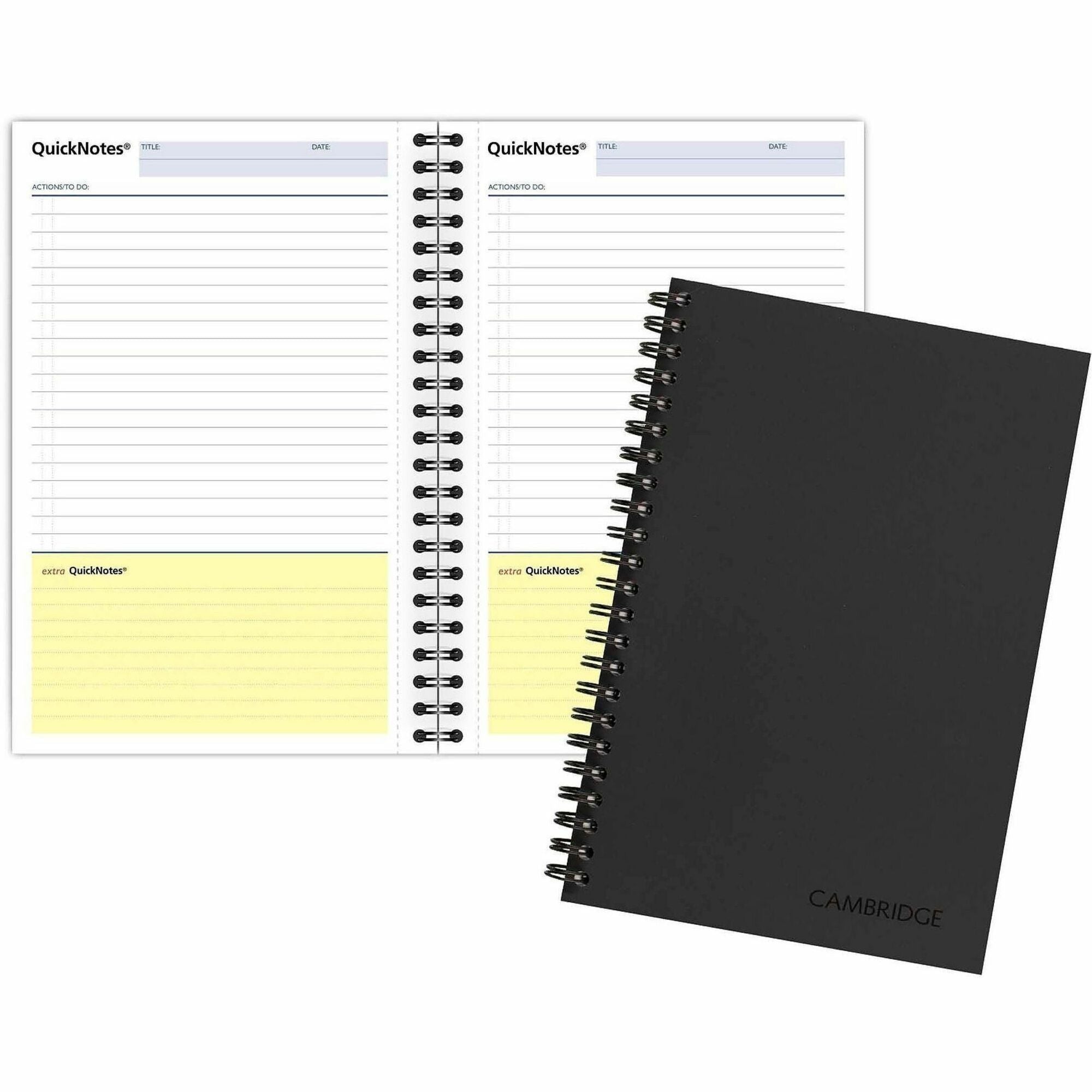80 Sheets - Wire Bound - 20 lb Basis Weight - Jr.Legal - 5" x 8" Sheet Size - White Paper - Black Binding - Black Linen Cover - Perforated, Subject, Bond Paper - 1 Each