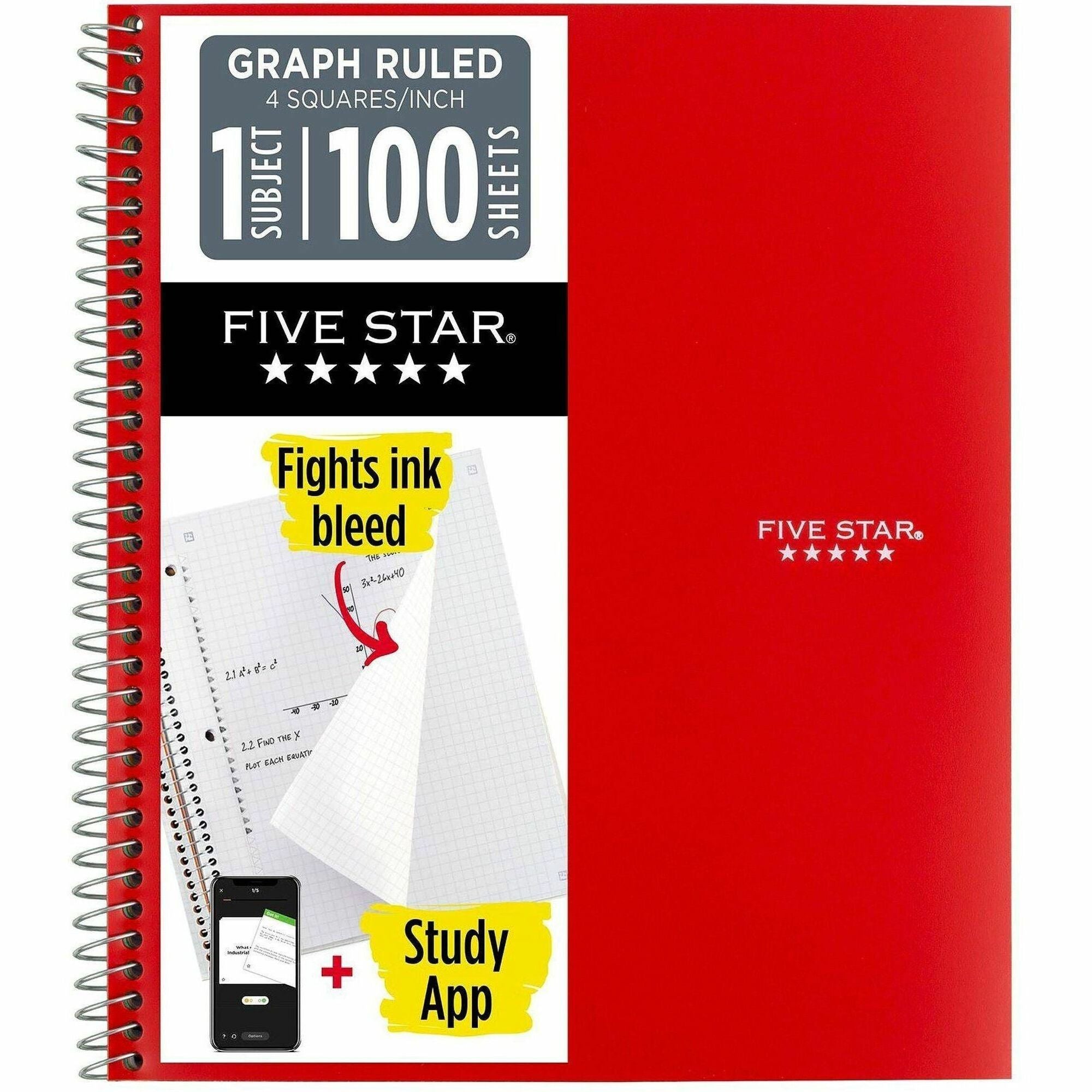 100 Sheets - Wire Bound - Quad Ruled Front Ruling - Letter - 8 1/2" x 11" Sheet Size - White Paper - Plastic Cover - Perforated, Pocket Divider, Punched, Subject - 1 Each