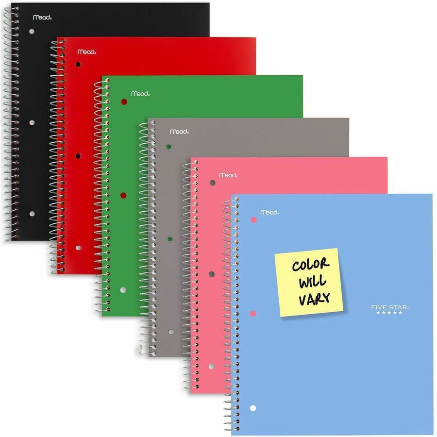 100 Sheets - Wire Bound - Quad Ruled Front Ruling - Letter - 8 1/2" x 11" Sheet Size - White Paper - Plastic Cover - Perforated, Pocket Divider, Punched, Subject - 1 Each