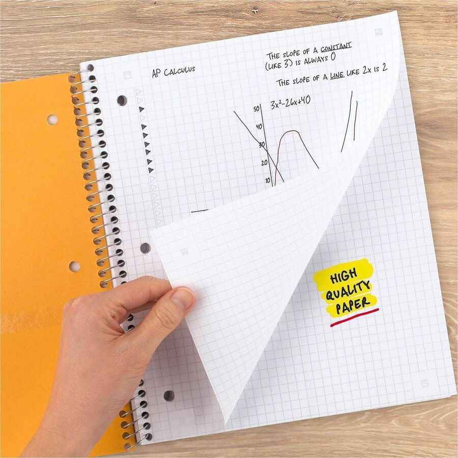 100 Sheets - Wire Bound - Quad Ruled Front Ruling - Letter - 8 1/2" x 11" Sheet Size - White Paper - Plastic Cover - Perforated, Pocket Divider, Punched, Subject - 1 Each