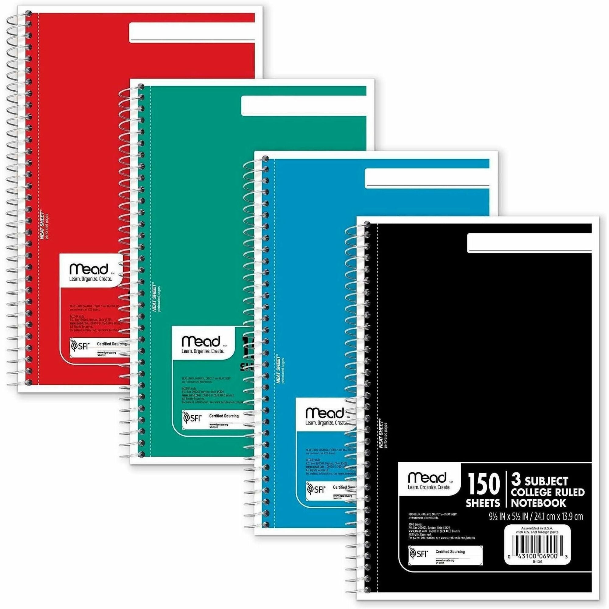 150 Sheets - Spiral - College Ruled Front Ruling - 5 1/2" x 9" Sheet Size - Assorted Paper - Heavyweight Cover - Back Board - 1 Each