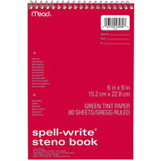 Mead Spell-Write Steno Book - 80 Sheets - Wire Bound - 6" x 9" Sheet Size - Green Paper - Cardboard Cover - 1 Each