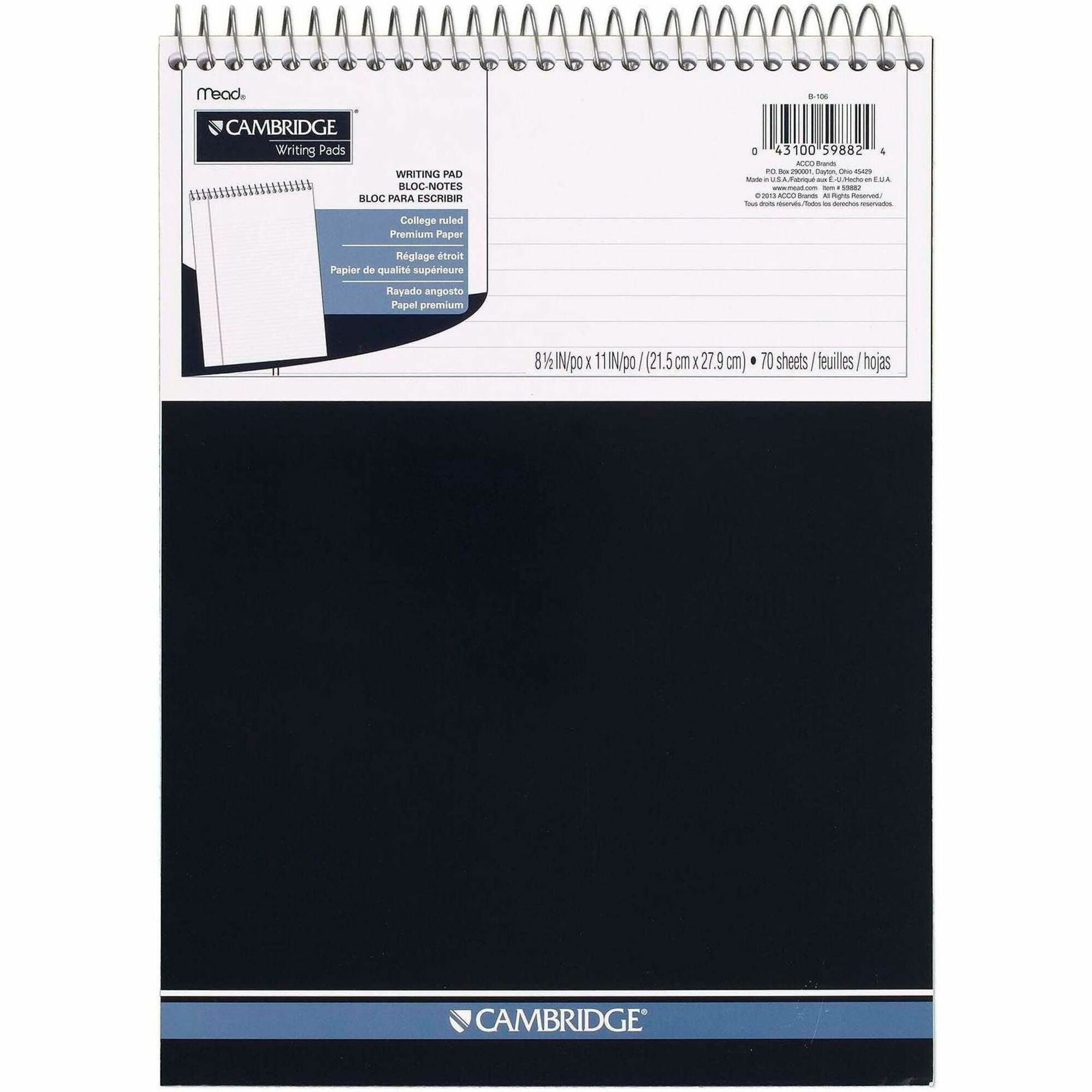 70 Sheets - Spiral - 20 lb Basis Weight - 8 1/2" x 11 3/4" Sheet Size - White Paper - Micro Perforated, Heavyweight, Stiff-back, Spiral Lock - 1 Each