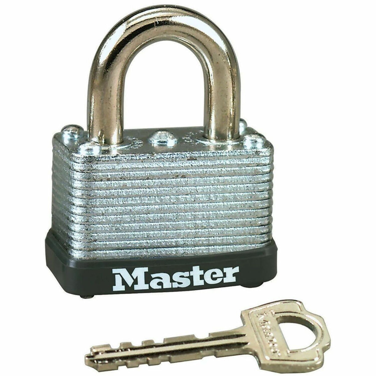 Master Lock Warded Padlock - Keyed Different - 0.25" Shackle Diameter - Cut Resistant, Dirt Resistant - Laminated Steel - Silver - 1 Each