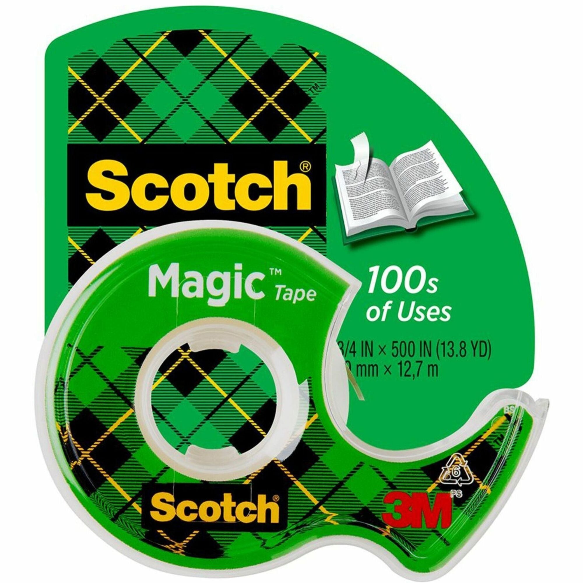 Scotch Magic Tape - 12.50 yd Length x 0.50" Width - 1" Core - Clear - Permanent Adhesive Backing - Dispenser Included - Handheld Dispenser - Split Resistant, Tear Resistant - For Mending, Splicing - 1 Roll