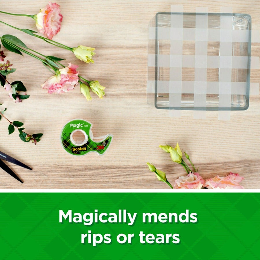 Scotch Dispensing Matte Finish Magic Tape - 22.22 yd Length x 0.50" Width - 1" Core - Clear - Permanent Adhesive Backing - Dispenser Included - Handheld Dispenser - Split Resistant, Tear Resistant - For Mending, Splicing - 1 Roll