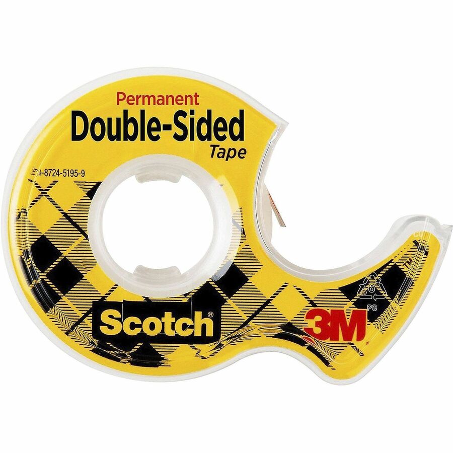 Scotch Double-Sided Tape - 12.50 yd Length x 0.50" Width - 1" Core - Clear - Acrylate - Permanent Adhesive Backing - Dispenser Included - Handheld Dispenser - Long Lasting - For Splicing, Mount Picture/Poster - 1 Roll